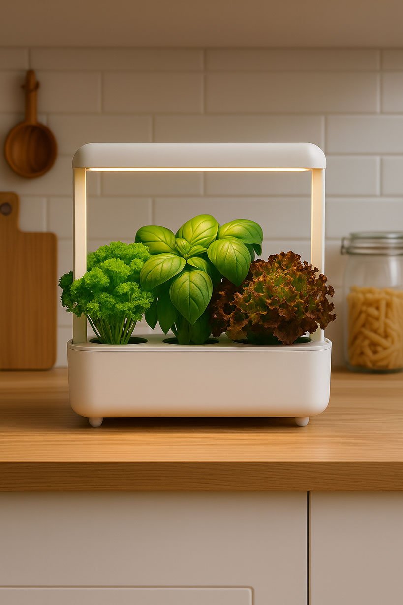 Smart garden d’intérieur moderne avec LED et herbes fraîches