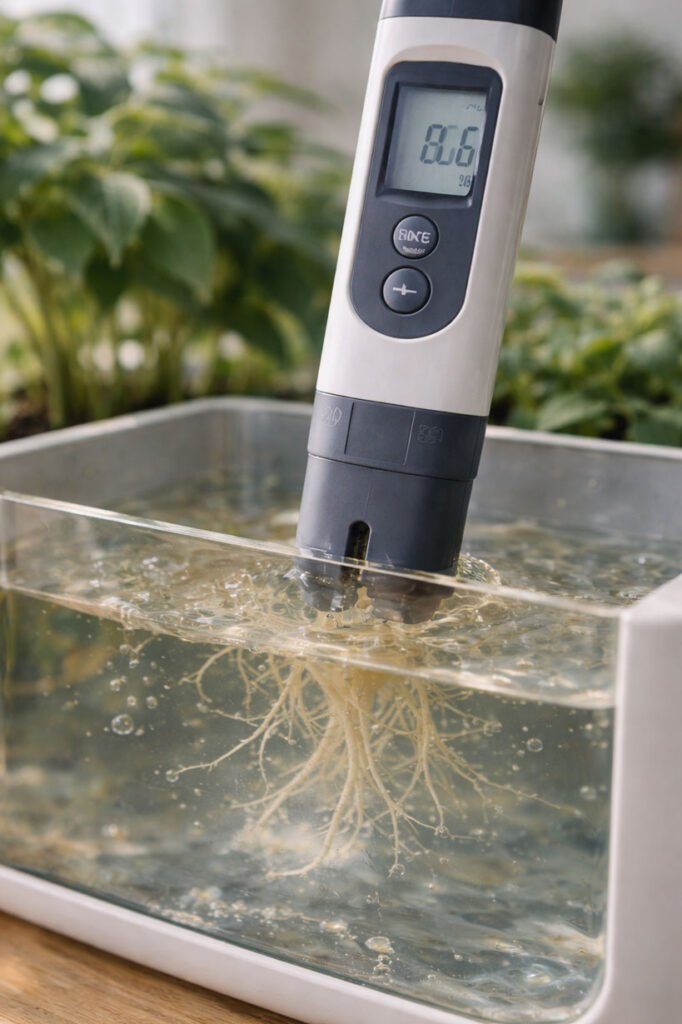 Mesure de l’EC avec un EC-mètre dans une solution nutritive pour culture intérieure