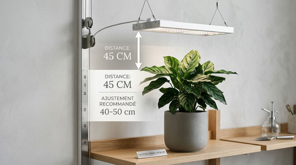réglage lampe horticole LED hauteur distance plante culture intérieur