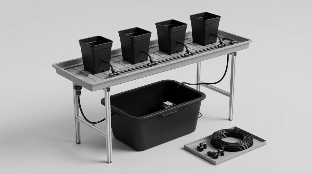système hydroponique complet indispensables culture intérieur avec réservoir table de culture irrigation et pots