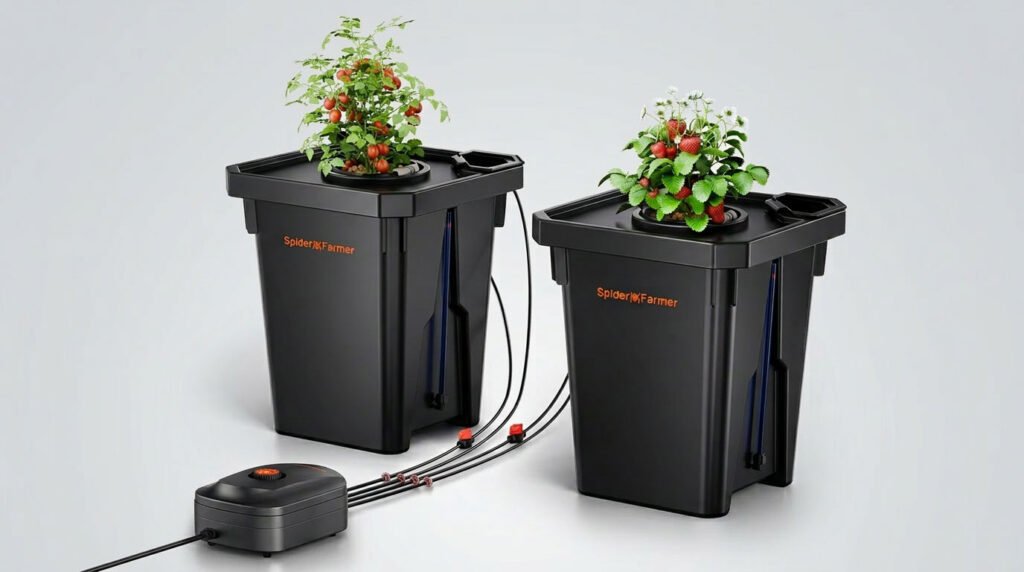 système hydroponique DWC Spider Farmer 2 seaux 7 gallons avec kit irrigation Top Drip culture hydroponique intérieur