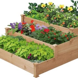 Yaheetech potager carré bois 3 étages – carré potager 120x120 cm en sapin pour jardin et terrasse