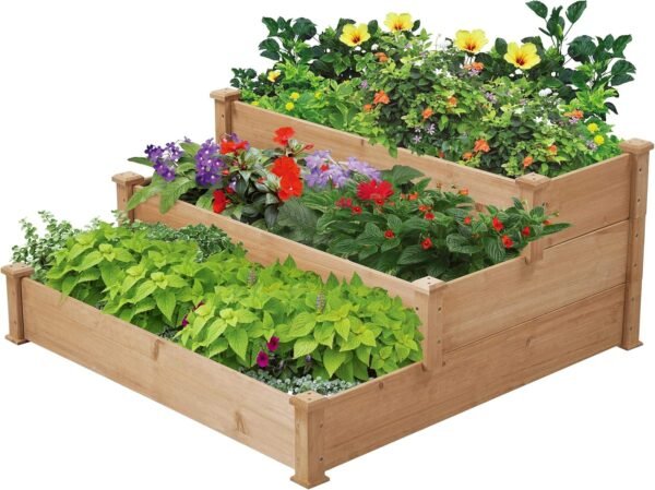 Yaheetech potager carré bois 3 étages – carré potager 120x120 cm en sapin pour jardin et terrasse