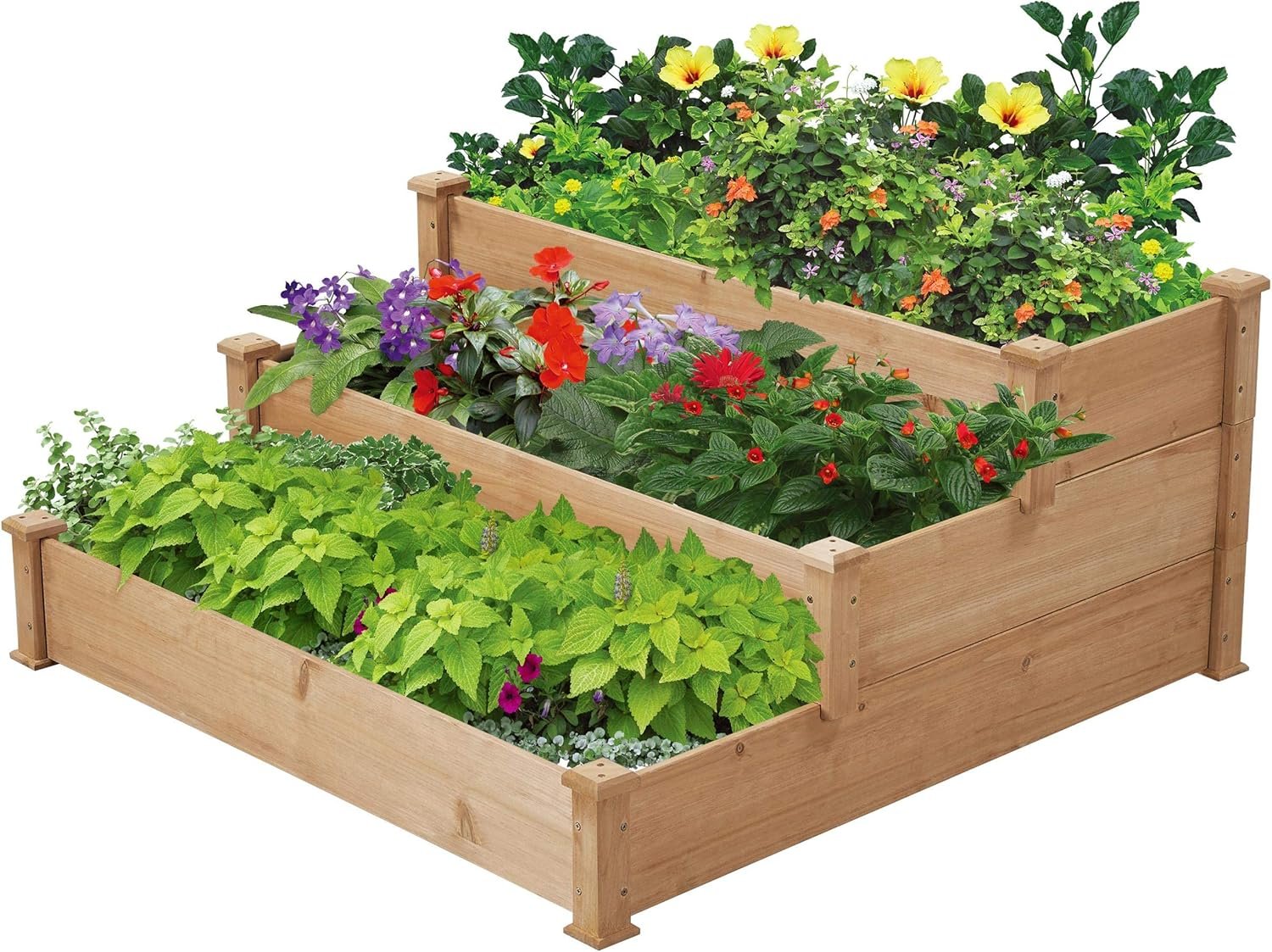 Yaheetech potager carré bois 3 étages – carré potager 120x120 cm en sapin pour jardin et terrasse – Image 1