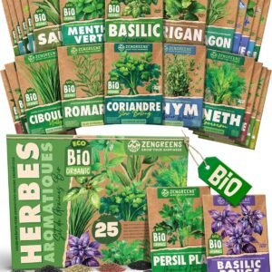 Kit graines herbes aromatiques bio ZenGreens : 25 variétés pour jardin, balcon et cuisine
