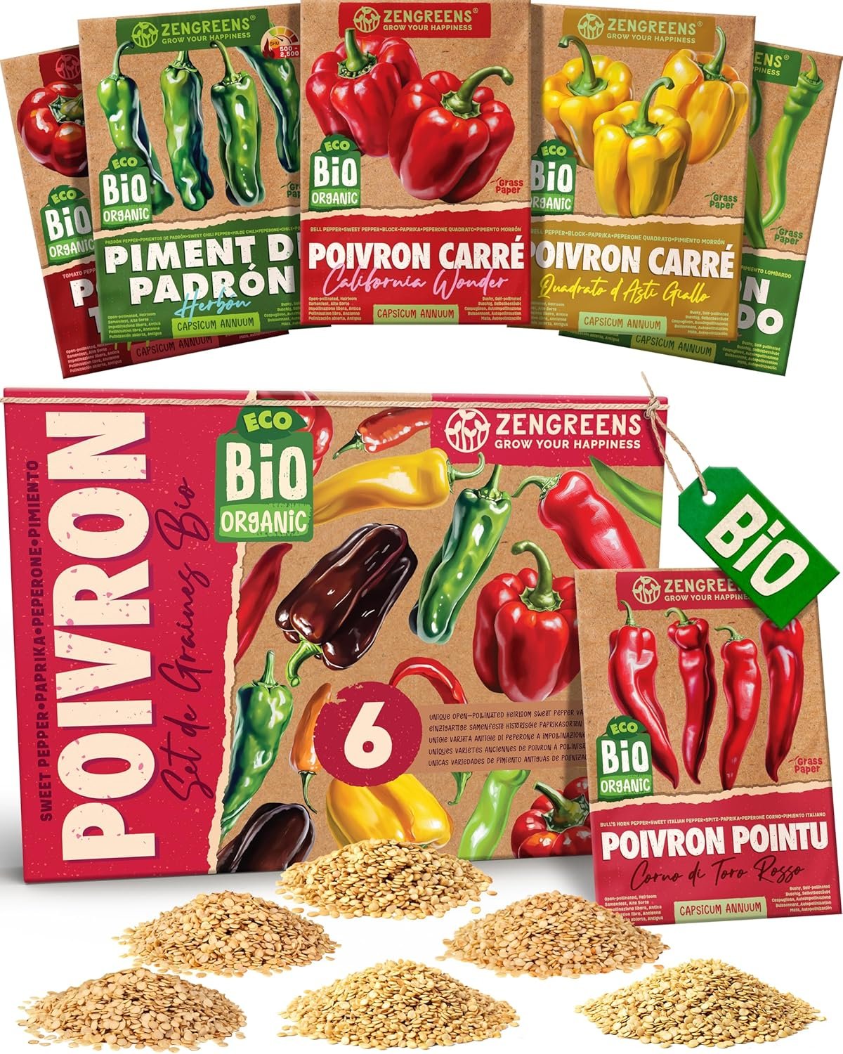 Graines poivron bio : kit ZenGreens 6 variétés pour culture facile jardin et balcon – Image 1