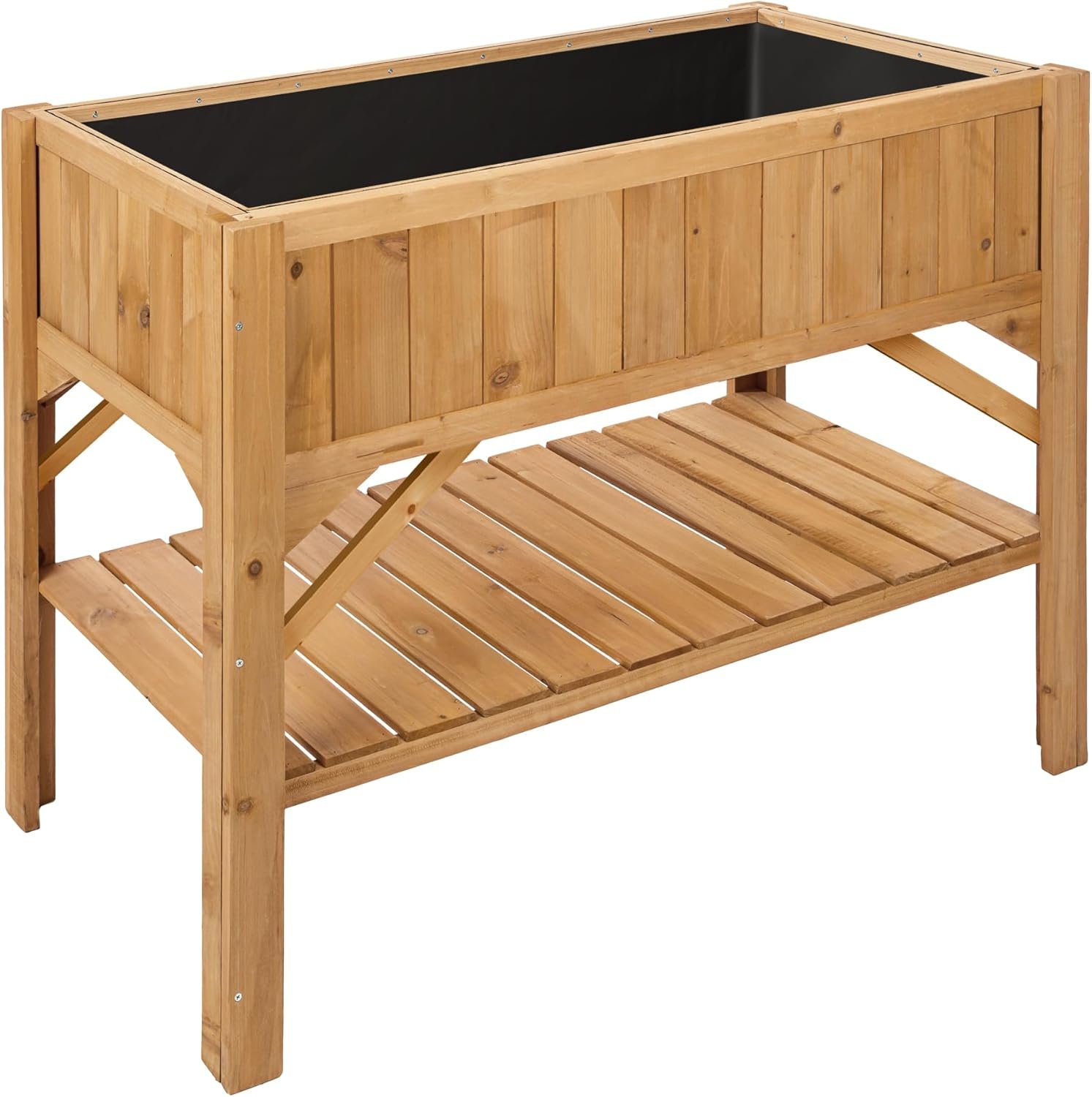 tectake potager sur pied bois avec rangement – carré potager surélevé 119x57 cm pour jardin et balcon – Image 1